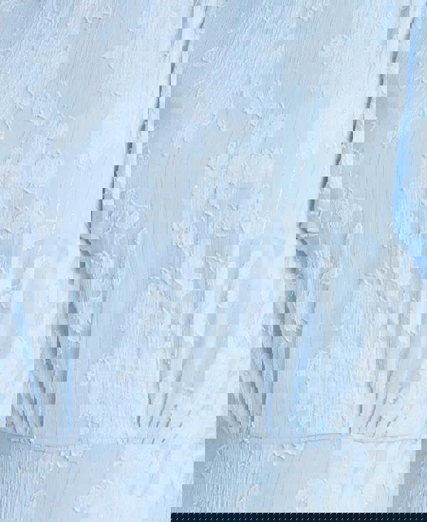 Needs No Label Blue Jacquard Shimmer Puff Sleeve Midi Dress