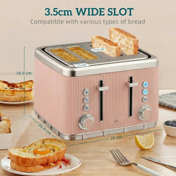 Electric Stainless Steel Kettle and Toaster Set, 3000W 1.7L UK Strix Thermostat Fast Boil Kettle Pink