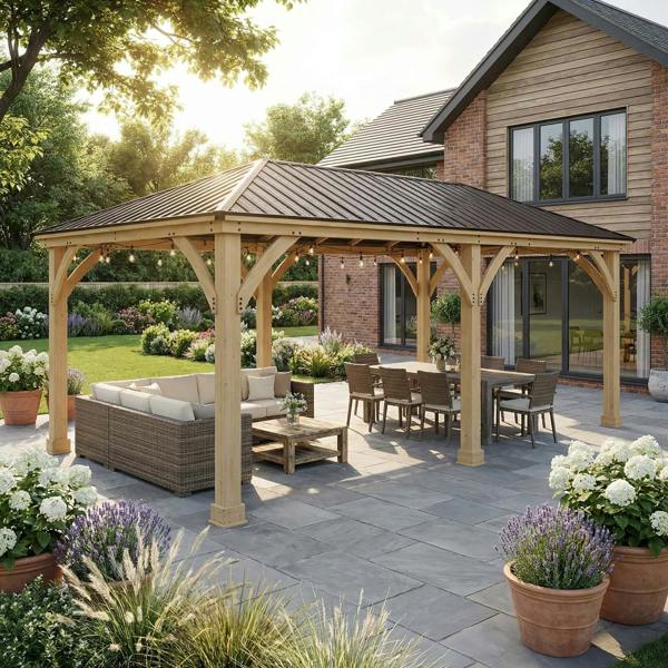 Yardistry Wooden Gazebo 12ft x 24ft (3.7m x 7.4m), Meridian Series 3.7m x 7.4m Wooden Gazebo 1