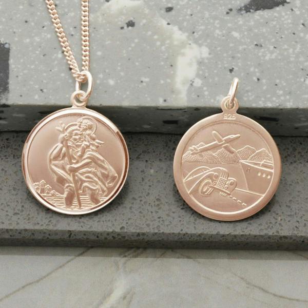 Christopher James of London 9ct Rose Gold Plated Round Reversible St Christopher Pendant With Optional Chain