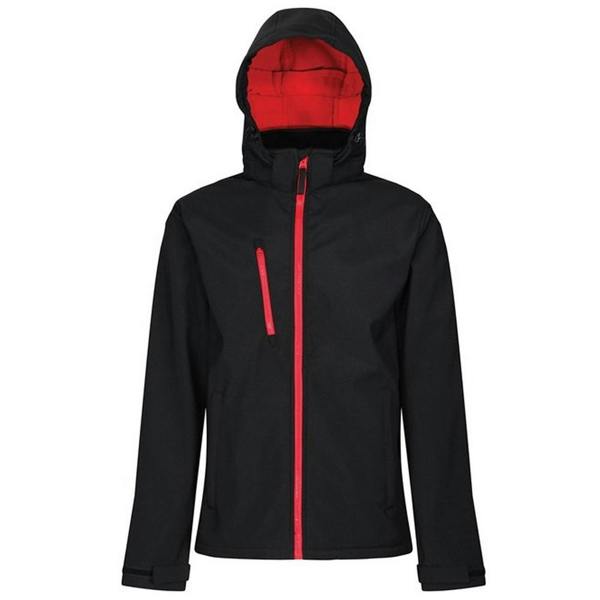 Regatta Mens Venturer Hooded Soft Shell Jacket - Black/Classic Red - 