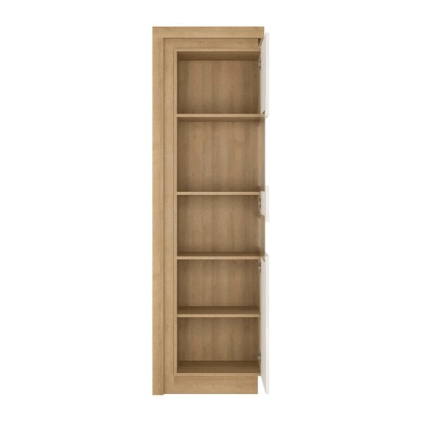 Wyld Haus Hjorring White and Natural Oak Wood Tall Narrow Display Cabinet