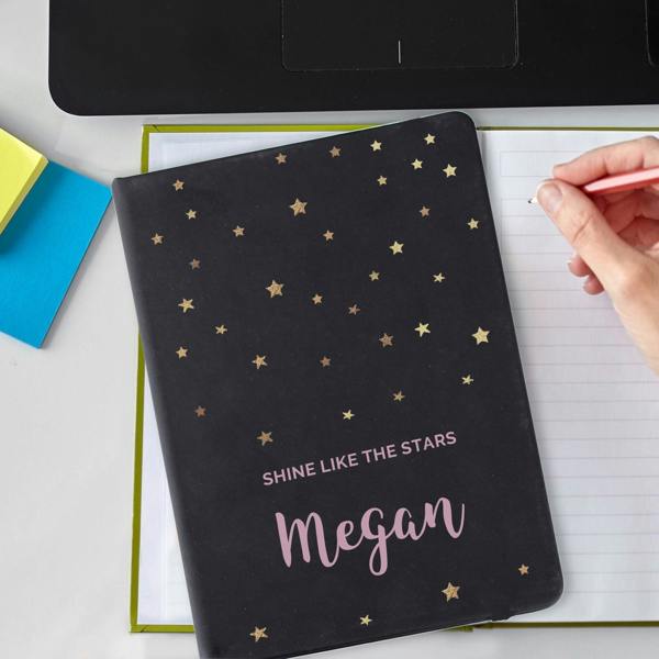 Personalised Starry Hardback Notebook - close-up detail