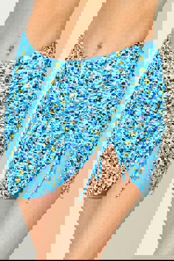 Blue Leopard Ruched Swim Skirt 