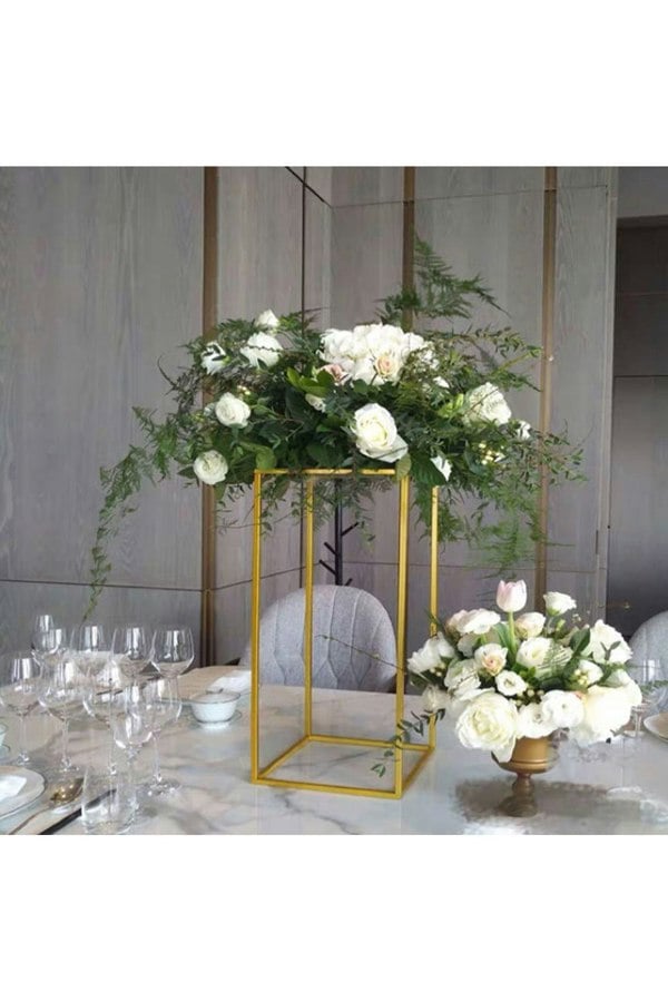 Living and Home 80cm H Golden Rectangular Flower Stand Pedestal Rack Wedding Party Ornament