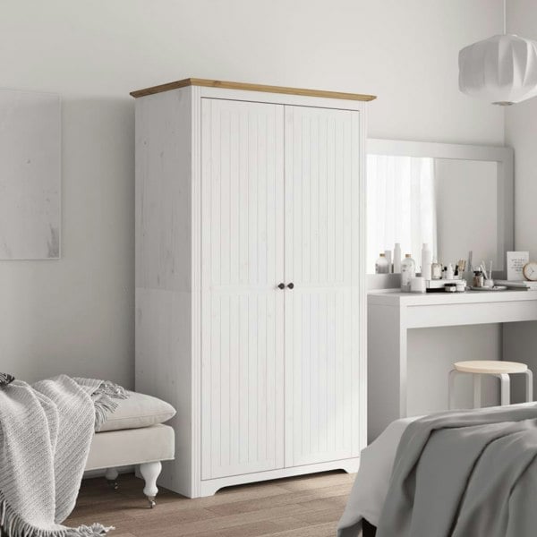 Berkfield Wardrobe BODO White and Brown 101x52x176.5 cm Solid Wood Pine