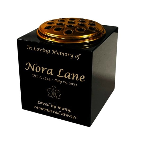 Memorials Direct Granite Memorial Vase- Solid Granite – Free Personalised Gold Engraving, Orchid 2 – Includes Metal Flower Pot Insert