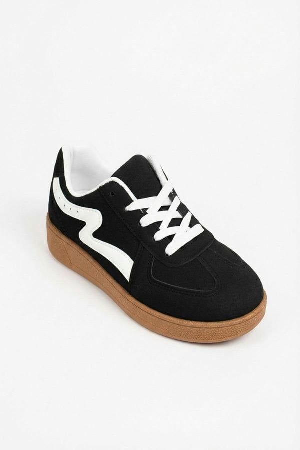 Poppy Womens Retro Stripe Gum Sole Trainers - Black