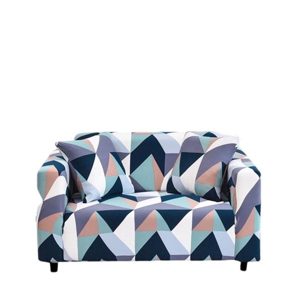 Anyhouz Anyseat Sofa Cover Blue White Geometric Style 2 Seater
