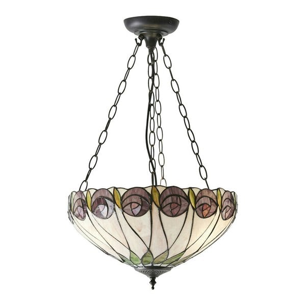 Tiffany Glass 3 Light Pendant - Mackintosh Style Rose - Dark Bronze Finish Loops