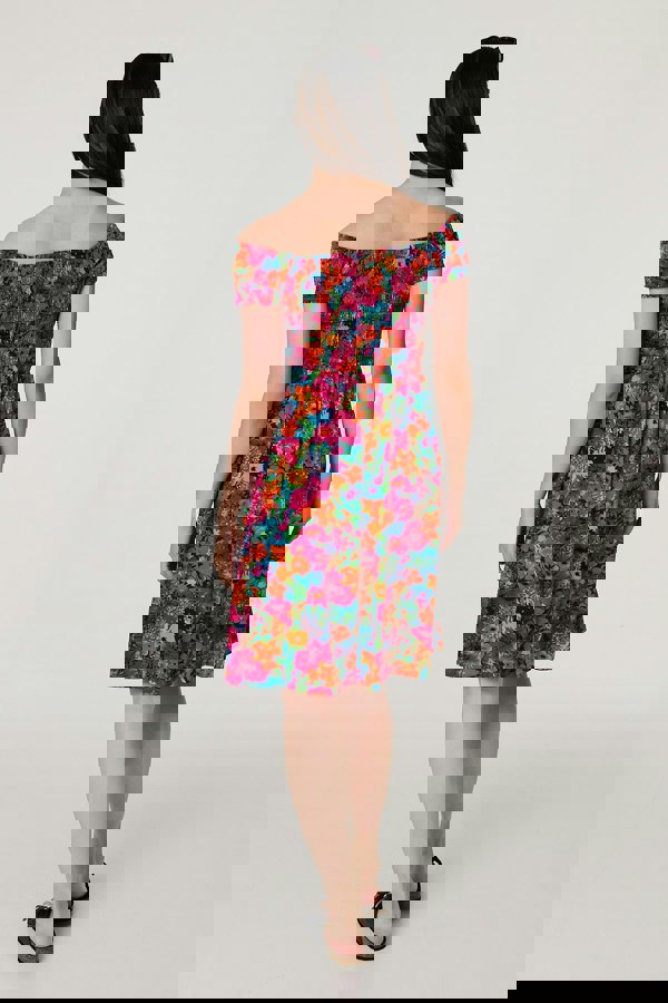 Pink | Floral Knee Length Bardot Dress