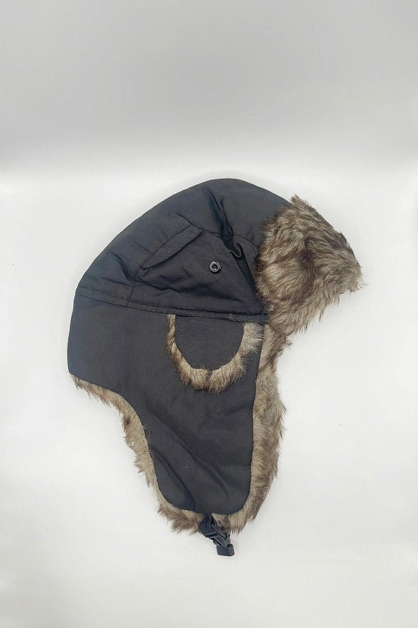 SVNX Black Tapper Hat with Faux Fur Lining