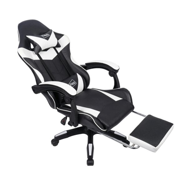 Neo White & Black PU Leather Gaming Chair with Footrest