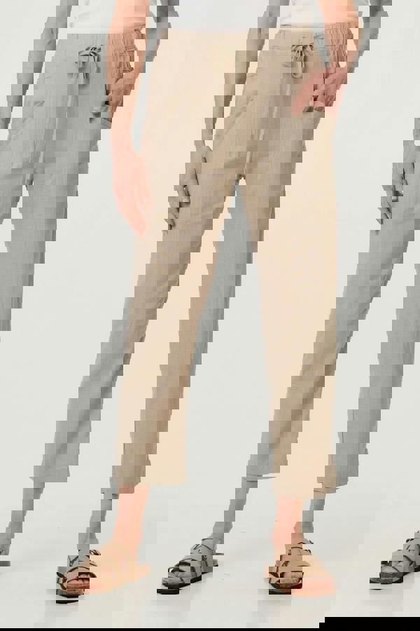 Linen | Drawstring Tie Front Relaxed Trousers