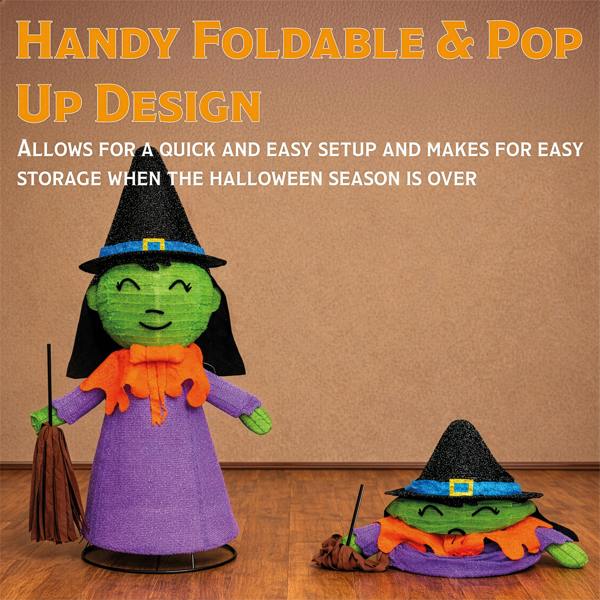 Fxlab Orange LED Foldable Witch Outdoor Halloween Decoration