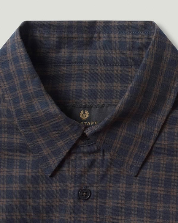 Belstaff Scale Mens Long Sleeve Check Shirt - Dark Ink / Major Brown