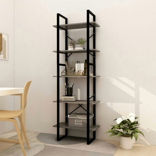 Berkfield 5-Tier Book Cabinet Grey 60x30x175 cm Pinewood