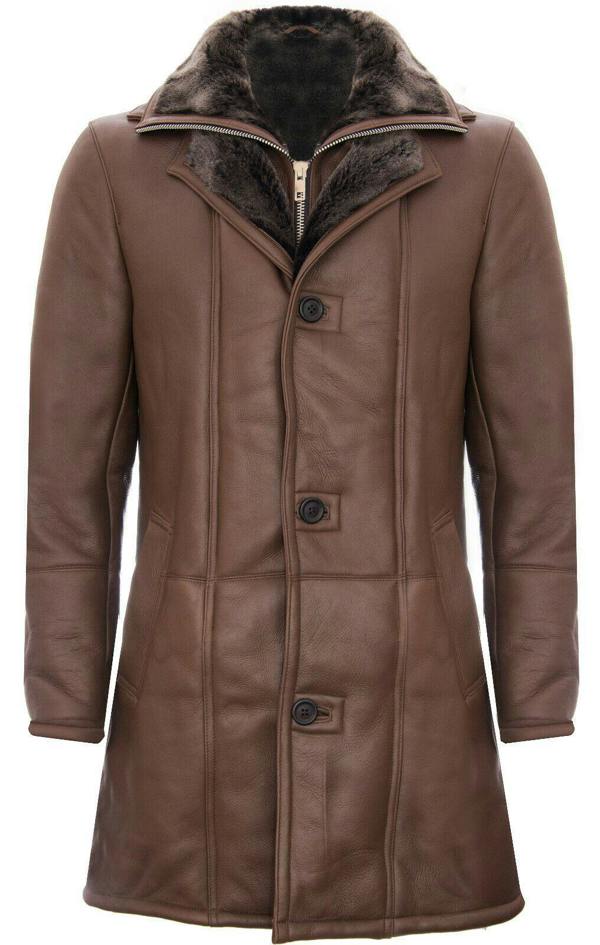 Infinity Leather Mens Warm Shearling Sheepskin Leather Coat-Florence