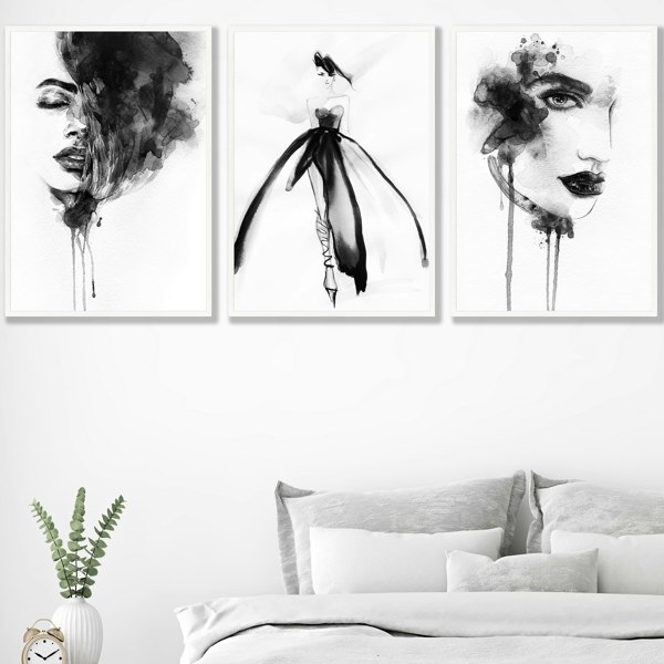 Artze Wall Art Set of 3 Framed Fashion Wall Art Prints from Watercolour Illustrations