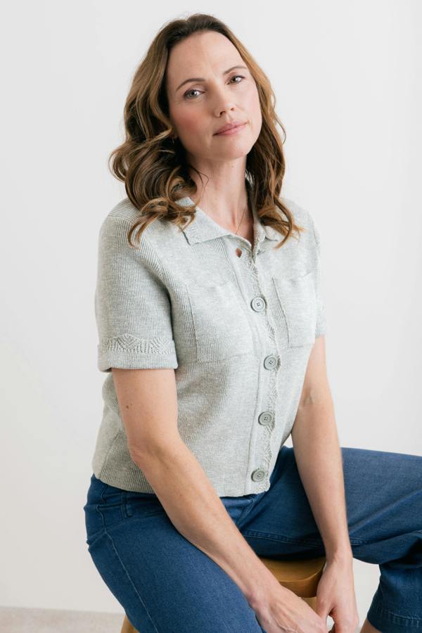 Lily & Me Phoebe Short Sleeve Knitted Jacket Silver Sage