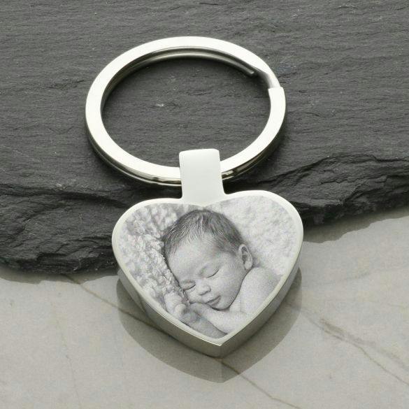 Christopher James of London Mirror Polished Photo Engraved Heart Keyring