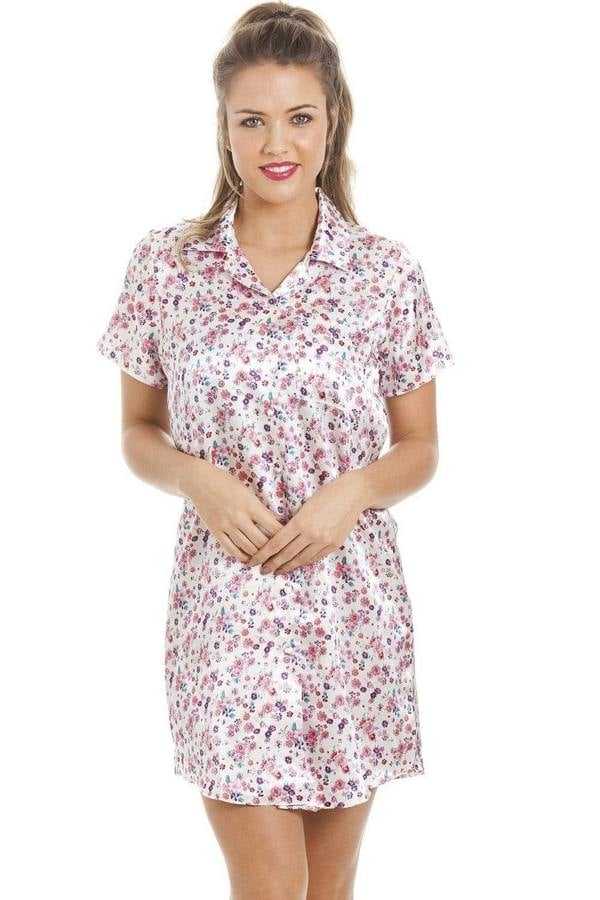 Camille Women's Nightshirt Knee Length Satin Dress Ladies Nightwear
