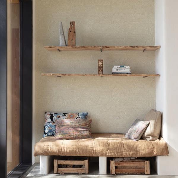 Grandeco Boutique Organic Maze Swirl PVC-free Eco Wallpaper, Beige