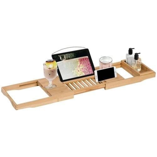 Extendable Bamboo Bathtub Shelf Rack Bath Caddy Tray Bathroom Storage