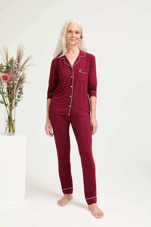 Bamboo Long Pyjama Set in Claret - Wholesale - Pajamas