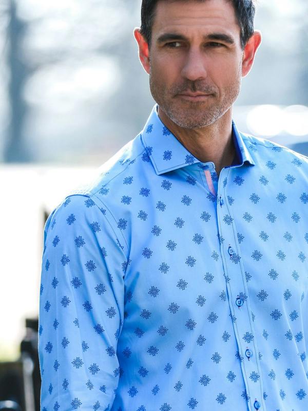 TALISMAN MOSAIC PRINT MEN'S LONG SLEEVE SATIN COTTON SHIRT - Claudio Lugli Shirts