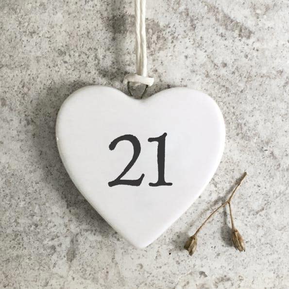 21st Birthday Porcelain Hanging Heart Keepsake Gift