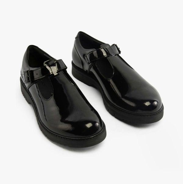 Kickers 117221 FINLEY T BAR Girls School Shoes Black Patent