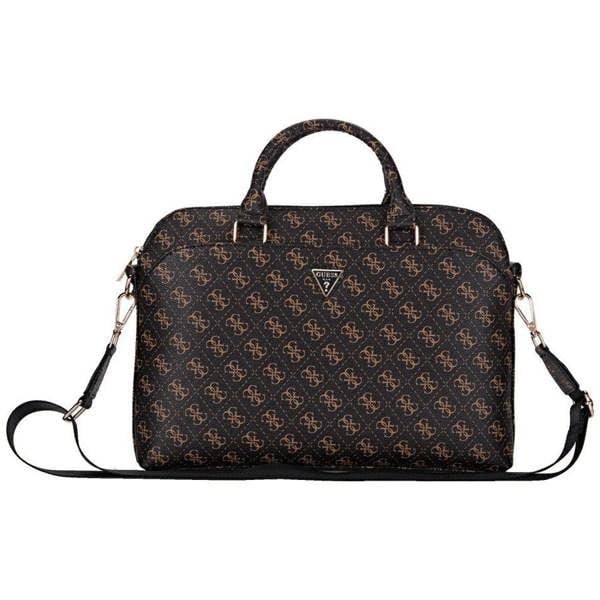 Guess 4G Triangle Logo Zipper Pocket 15" Laptop Bag Black/Brown - GUCB15PG4TGNK