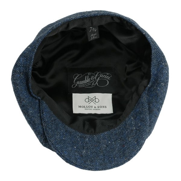 Gamble & Gunn British Made Mid Blue Button Top Cap Irish Donegal Tweed From Molloy and Sons