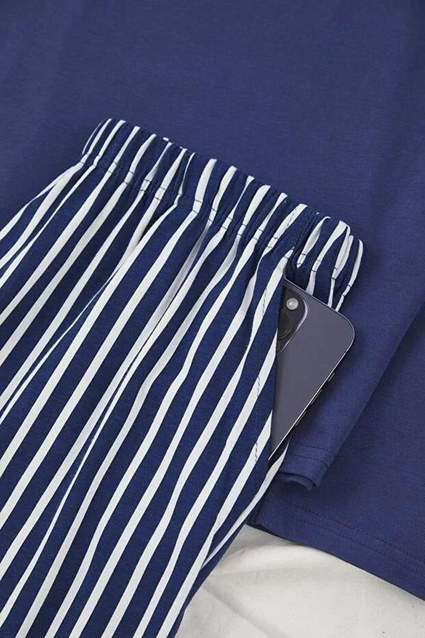 WOVCOR 2-Piece Cotton Long Sleeve Pajama Set with Astronaut Print and Stripe Detail