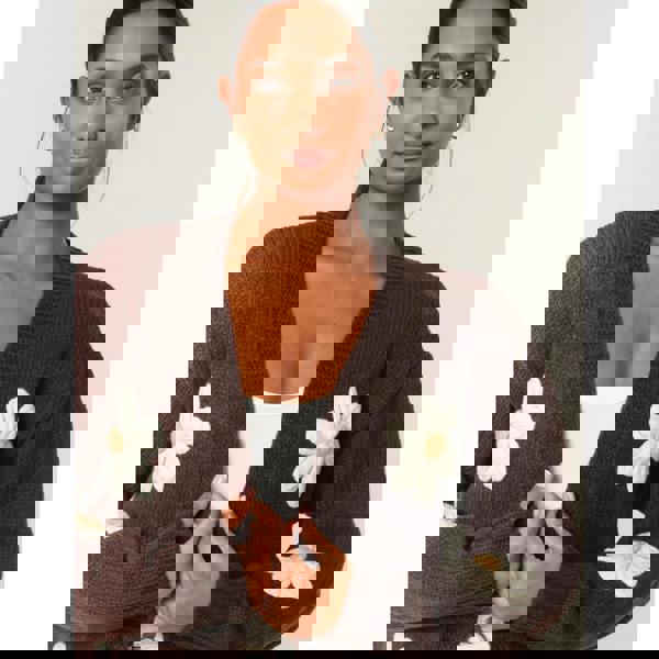 Blue Vanilla Daisy Large Flower Cardigan - Brown