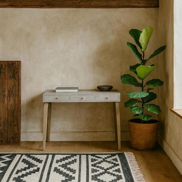 Wyld Haus Palermo White Textured and Oak Three Drawer Desk 3 Drawers