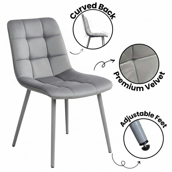 Kosy Koala Modern Dining Table Set With 2 Grey Velvet Chairs And Black Velvet Bench Dining Room Furniture