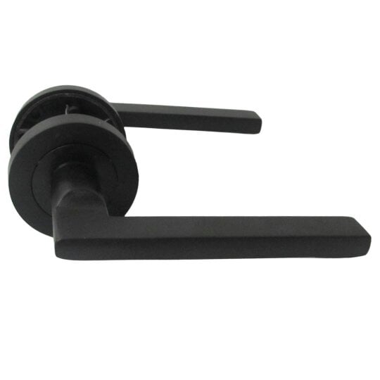 EDH Door Hardware Matt Black Modern Lever on Round Rose Door Handles – Handle Only or Handle + Tubular Latch