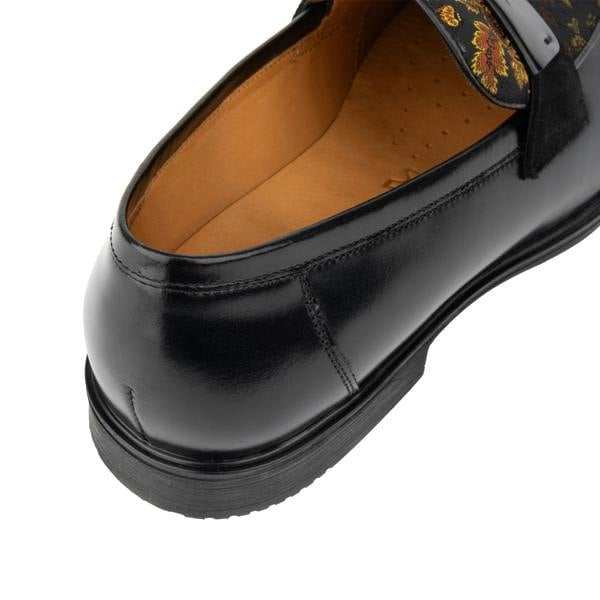 Embassy London Gosselin - Black & Yellow Flowers - Men's leather loafer with jaquard details