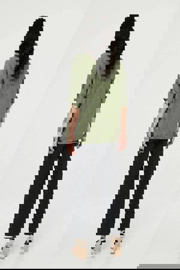 Khaki | Sequin Textured Detail Relaxed Top