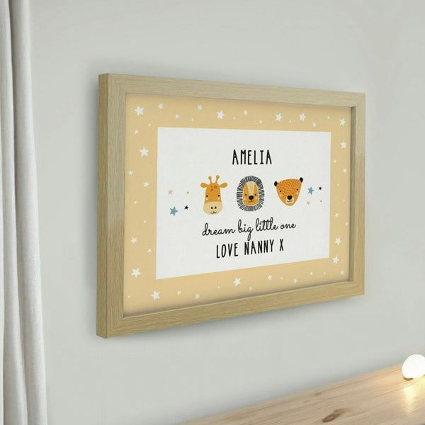 Personalised Memento Company Personalised Safari Animals Oak Poster Frame