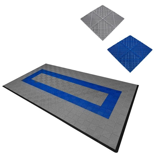 Monstershop Vented Garage Floor Tiles With Edges – 90 Grey & 30 Blue