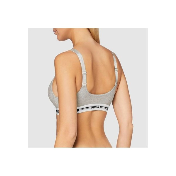 Puma Striped Logo Padded Bra Top, Grey Melange