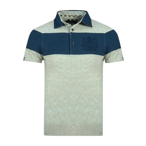 Aquascutum Mens Aldis Colour Block Logo Polo Shirt - Grey/Blue - 