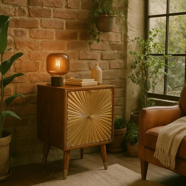 Wyld Haus Merano Mango Wood Gold Bedside 2 Drawers