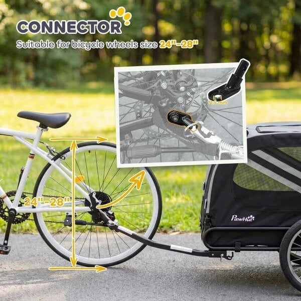 2-In-1 Pet Bike Trailer Dog Stroller Pushchair with Universal Wheel Reflector Flag Grey