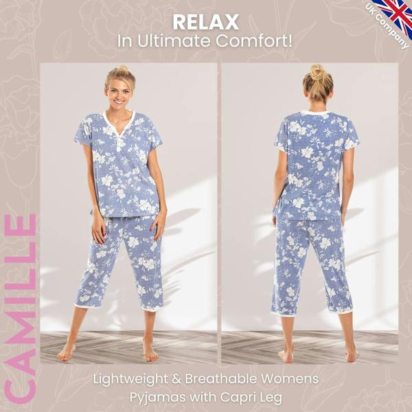 Womens Lightweight Floral Capri Pyjama Set