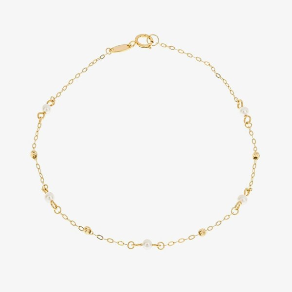 T. H. Baker 9ct Yellow Gold Freshwater Pearl Trace Chain Bracelet GB518W