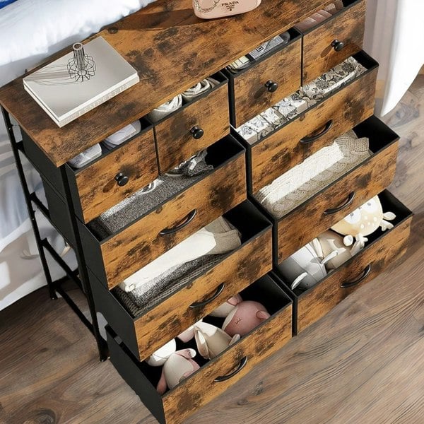 Rafaelo Mobilia Industrial 10 Drawer Chest Rustic Brown